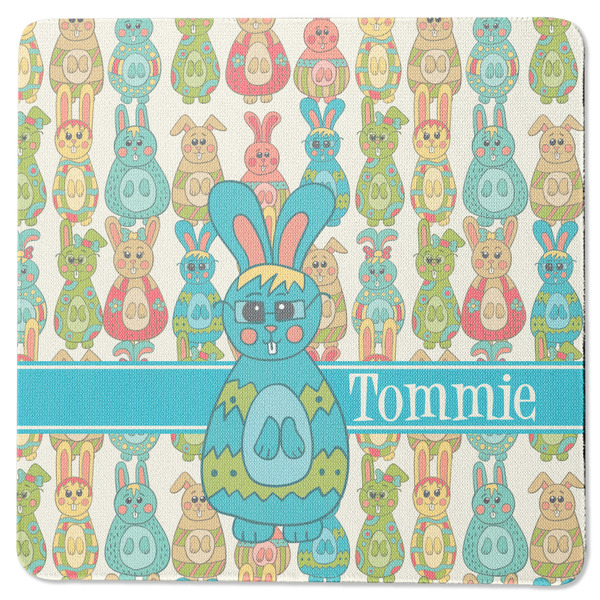 Custom Fun Easter Bunnies Square Rubber Backed Coaster (Personalized)
