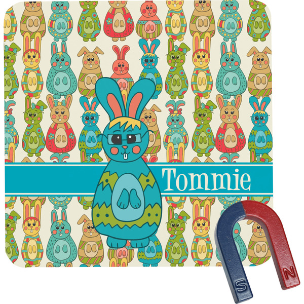 Custom Fun Easter Bunnies Square Fridge Magnet (Personalized)
