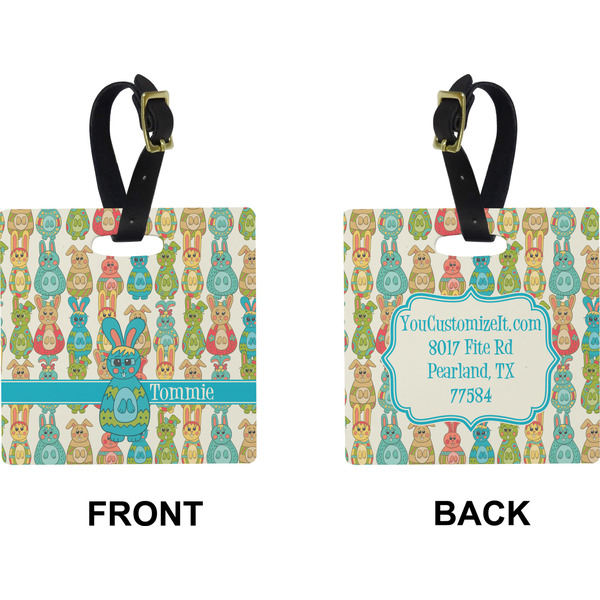 Fun Easter Bunnies Square Luggage Tag (Front + Back)