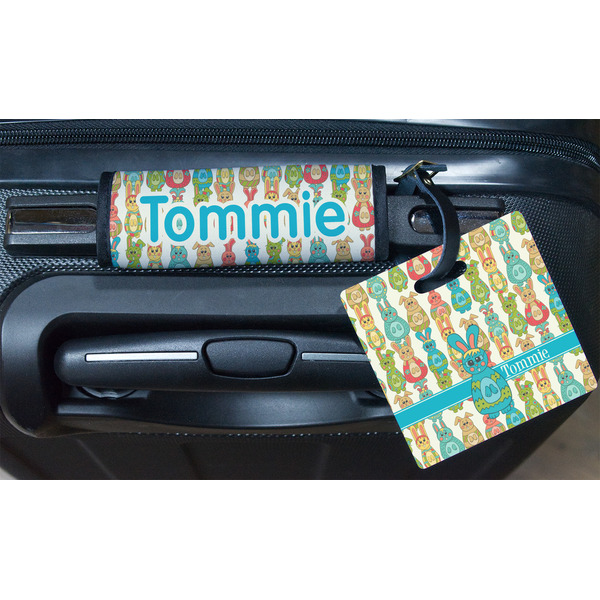 Fun Easter Bunnies Square Luggage Tag & Handle Wrap - In Context