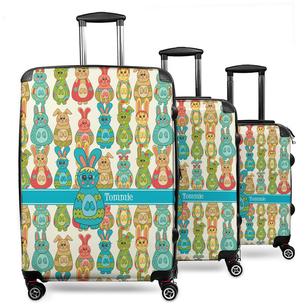 Custom Fun Easter Bunnies 3 Piece Luggage Set - 20" Carry On, 24" Medium Checked, 28" Large Checked (Personalized)