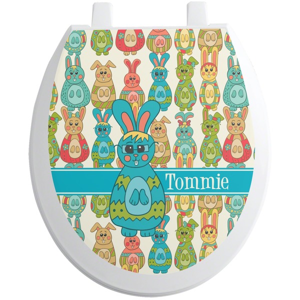 Custom Fun Easter Bunnies Toilet Seat Decal (Personalized)
