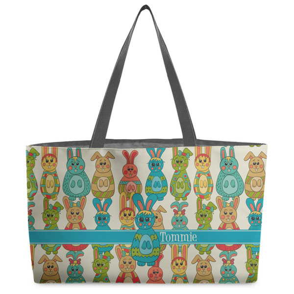 Custom Fun Easter Bunnies Beach Totes Bag - w/ Black Handles (Personalized)