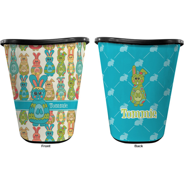 Fun Easter Bunnies Trash Can Black - Front and Back - Apvl