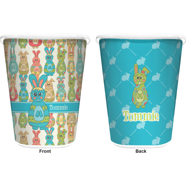 Fun Easter Bunnies Trash Can White - Front and Back - Apvl