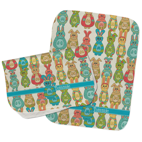 Custom Fun Easter Bunnies Burp Cloths - Fleece - Set of 2 w/ Name or Text