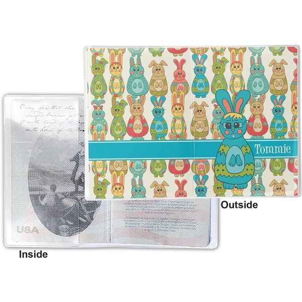 Fun Easter Bunnies Vinyl Passport Holder - Flat Front and Back