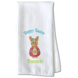 Fun Easter Bunnies Kitchen Towel - Waffle Weave - Partial Print (Personalized)