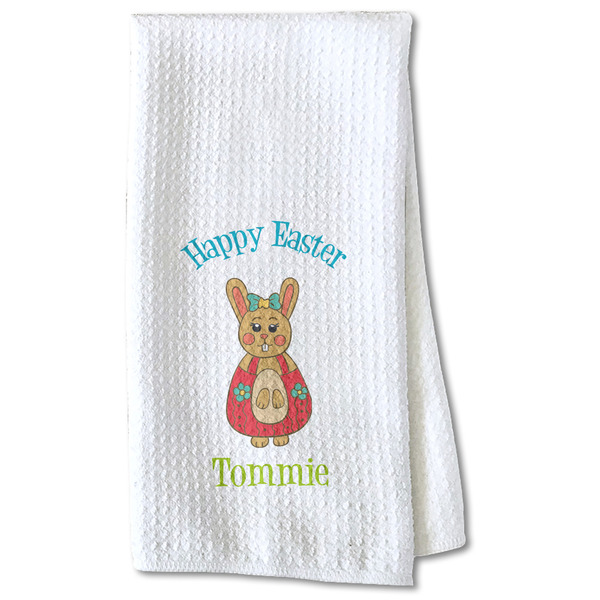 Custom Fun Easter Bunnies Kitchen Towel - Waffle Weave - Partial Print (Personalized)