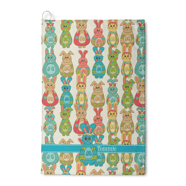 Custom Fun Easter Bunnies Waffle Weave Golf Towel (Personalized)