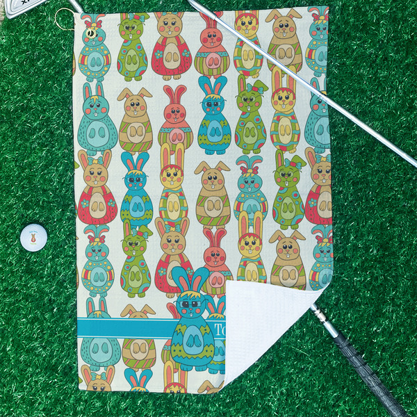 Fun Easter Bunnies Waffle Weave Golf Towel - In Context