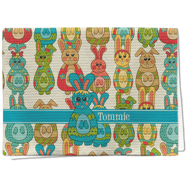 Custom Fun Easter Bunnies Kitchen Towel - Waffle Weave - Full Color Print (Personalized)