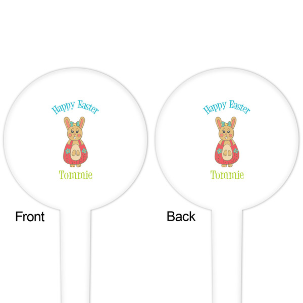 Fun Easter Bunnies White Plastic 4" Food Pick - Round - Double Sided - Front & Back