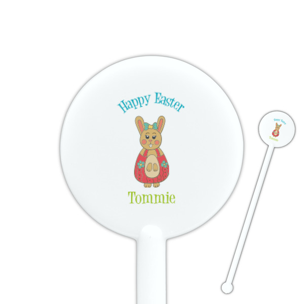 Custom Fun Easter Bunnies 5.5" Round Plastic Stir Sticks - White - Single Sided (Personalized)