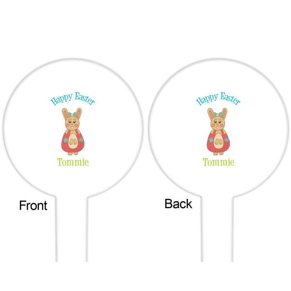 Fun Easter Bunnies White Plastic 6" Food Pick - Round - Double Sided - Front & Back