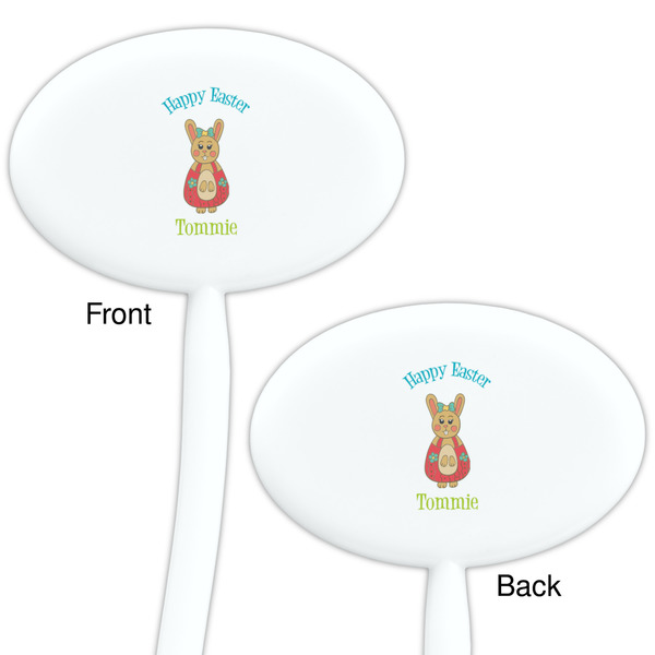 Fun Easter Bunnies White Plastic 7" Stir Stick - Double Sided - Oval - Front & Back