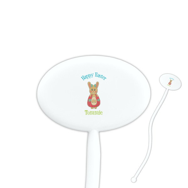 Custom Fun Easter Bunnies 7" Oval Plastic Stir Sticks - White - Double Sided (Personalized)
