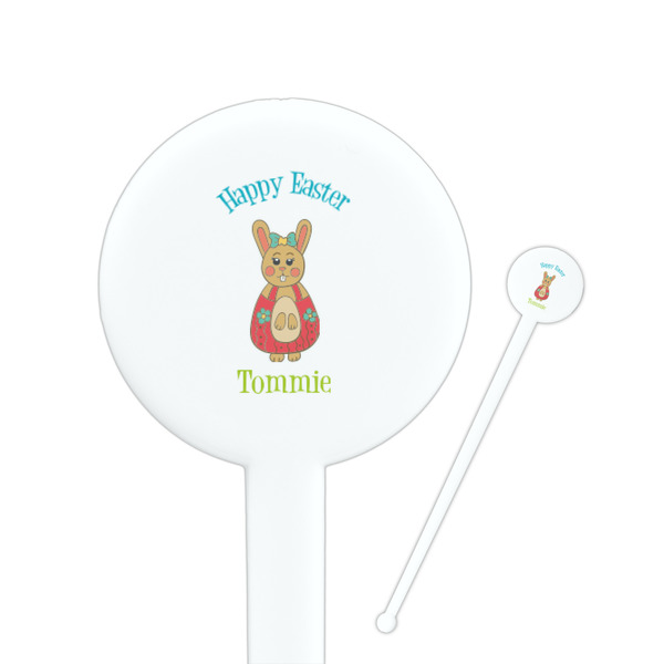 Custom Fun Easter Bunnies 7" Round Plastic Stir Sticks - White - Double Sided (Personalized)