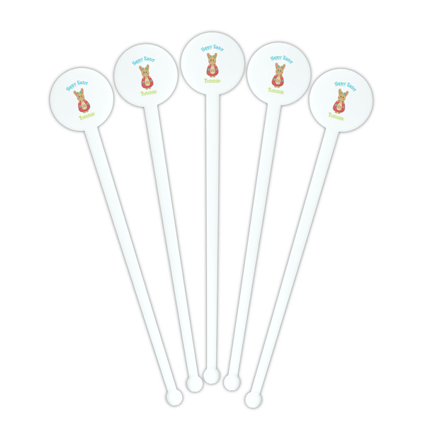 Fun Easter Bunnies White Plastic 7" Stir Stick - Round - Fan View