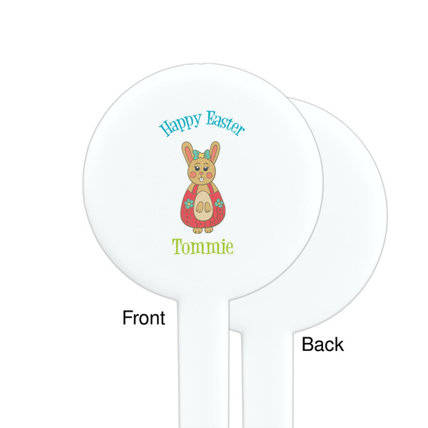 Fun Easter Bunnies White Plastic 7" Stir Stick - Single Sided - Round - Front & Back