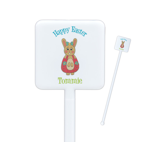 Custom Fun Easter Bunnies Square Plastic Stir Sticks - Single Sided (Personalized)