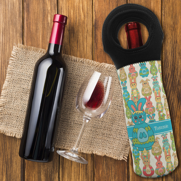 Fun Easter Bunnies Wine Tote Bag - FLATLAY