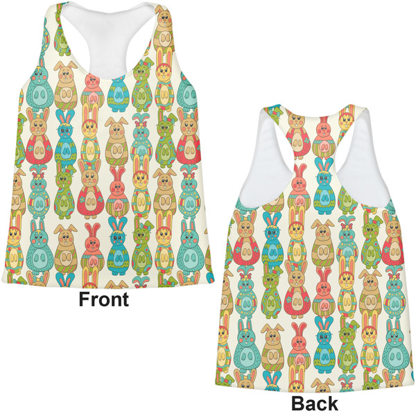 Fun Easter Bunnies Womens Racerback Tank Tops - Medium - Front and Back