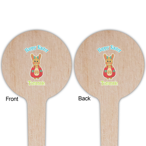 Fun Easter Bunnies Wooden 4" Food Pick - Round - Double Sided - Front & Back