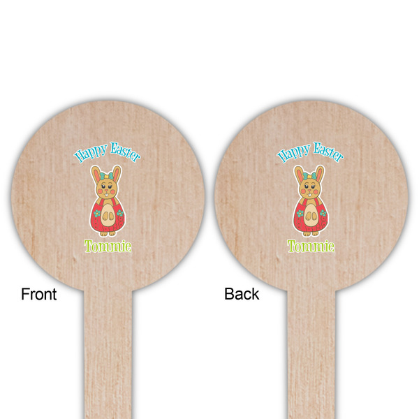 Fun Easter Bunnies Wooden 6" Food Pick - Round - Double Sided - Front & Back