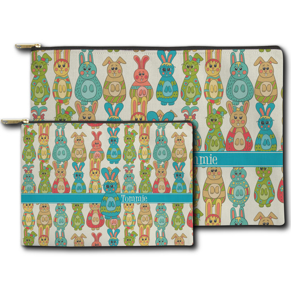 Fun Easter Bunnies Zippered Pouches - Size Comparison