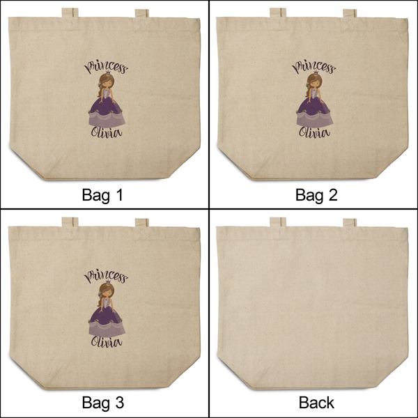 Custom Princess 3 Reusable Cotton Grocery Bags - Front & Back View