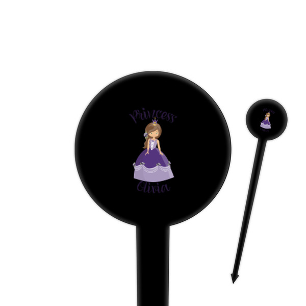 Custom Custom Princess 4" Round Plastic Food Picks - Black - Single Sided (Personalized)