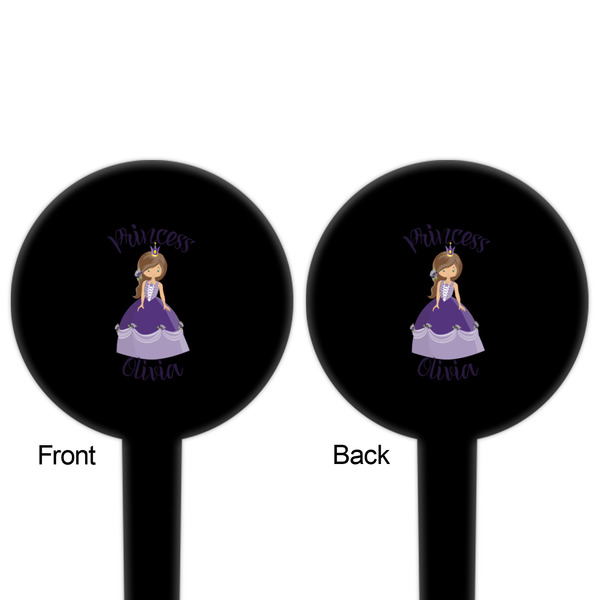 Custom Princess Black Plastic 4" Food Pick - Round - Double Sided - Front & Back