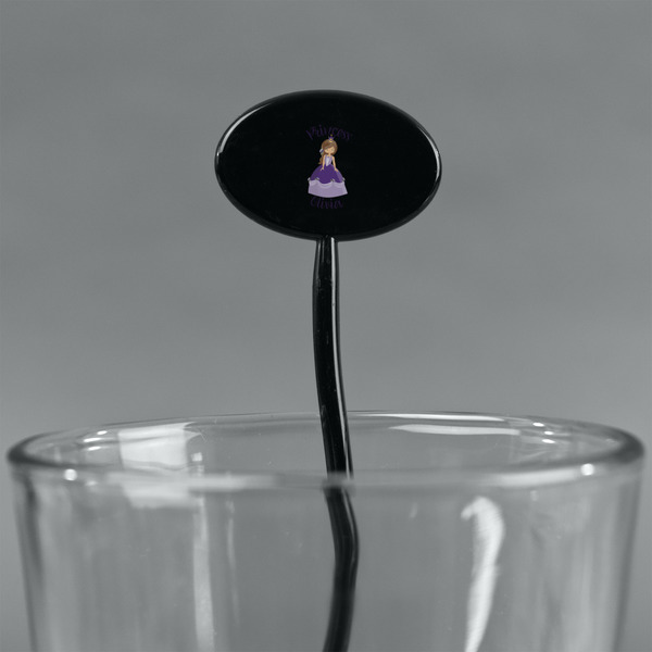Custom Princess Black Plastic 7" Stir Stick - Oval - Main