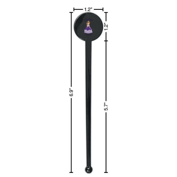 Custom Princess Black Plastic 7" Stir Stick - Round - Dimensions