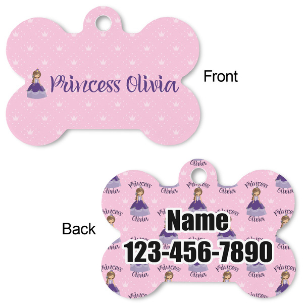 Custom Princess Bone Shaped Dog Tag - Front & Back