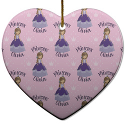 Custom Princess Heart Ceramic Ornament w/ Name All Over