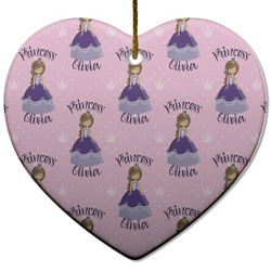 Custom Princess Heart Ceramic Ornament w/ Name All Over
