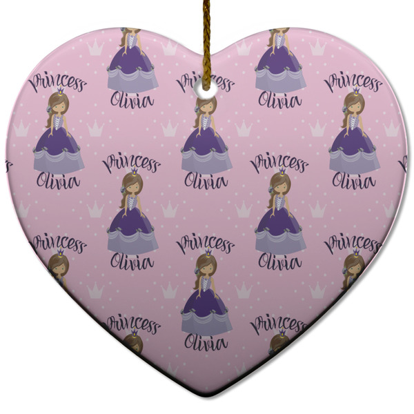 Custom Custom Princess Heart Ceramic Ornament w/ Name All Over