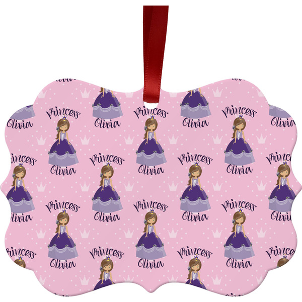 Custom Custom Princess Metal Frame Ornament - Double Sided w/ Name All Over
