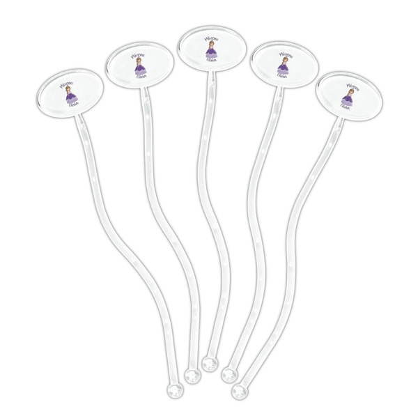 Custom Princess Clear Plastic 7" Stir Stick - Oval - Fan