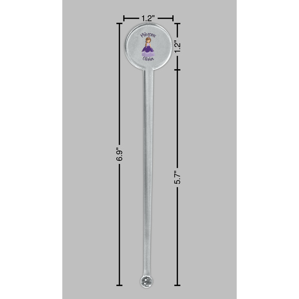 Custom Princess Clear Plastic 7" Stir Stick - Round - Dimensions