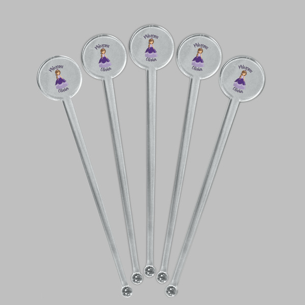 Custom Princess Clear Plastic 7" Stir Stick - Round - Fan View