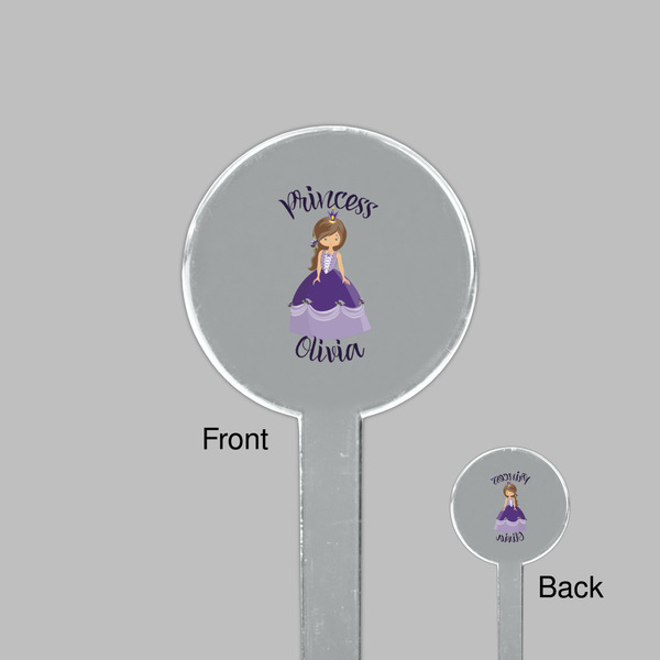Custom Princess Clear Plastic 7" Stir Stick - Round - Front & Back
