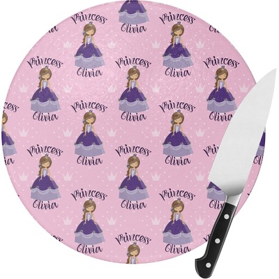 Custom Princess Round Glass Cutting Board - Medium (Personalized)