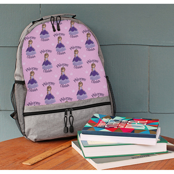 Custom Princess Large Backpack - Gray - On Desk
