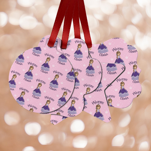 Custom Custom Princess Metal Ornaments - Double Sided w/ Name All Over