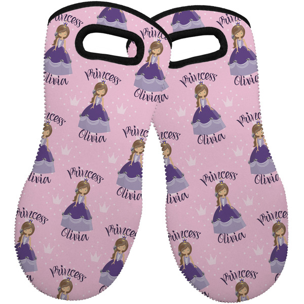 Custom Custom Princess Neoprene Oven Mitts - Set of 2 w/ Name All Over