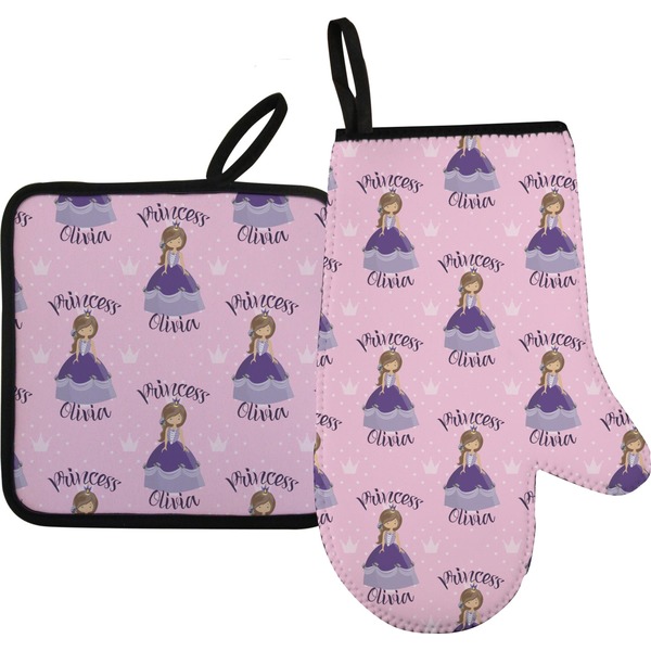 Custom Custom Princess Oven Mitt & Pot Holder Set w/ Name All Over