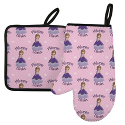 Custom Princess Left Oven Mitt & Pot Holder Set w/ Name All Over